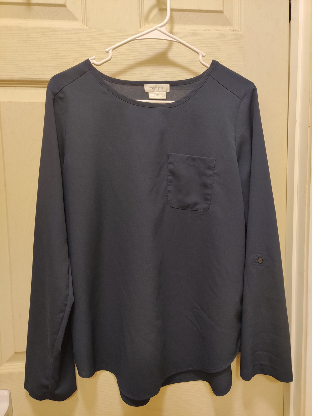 Van Heusen Navy Long Sleeve Crewneck Shirt with Chest Pocket